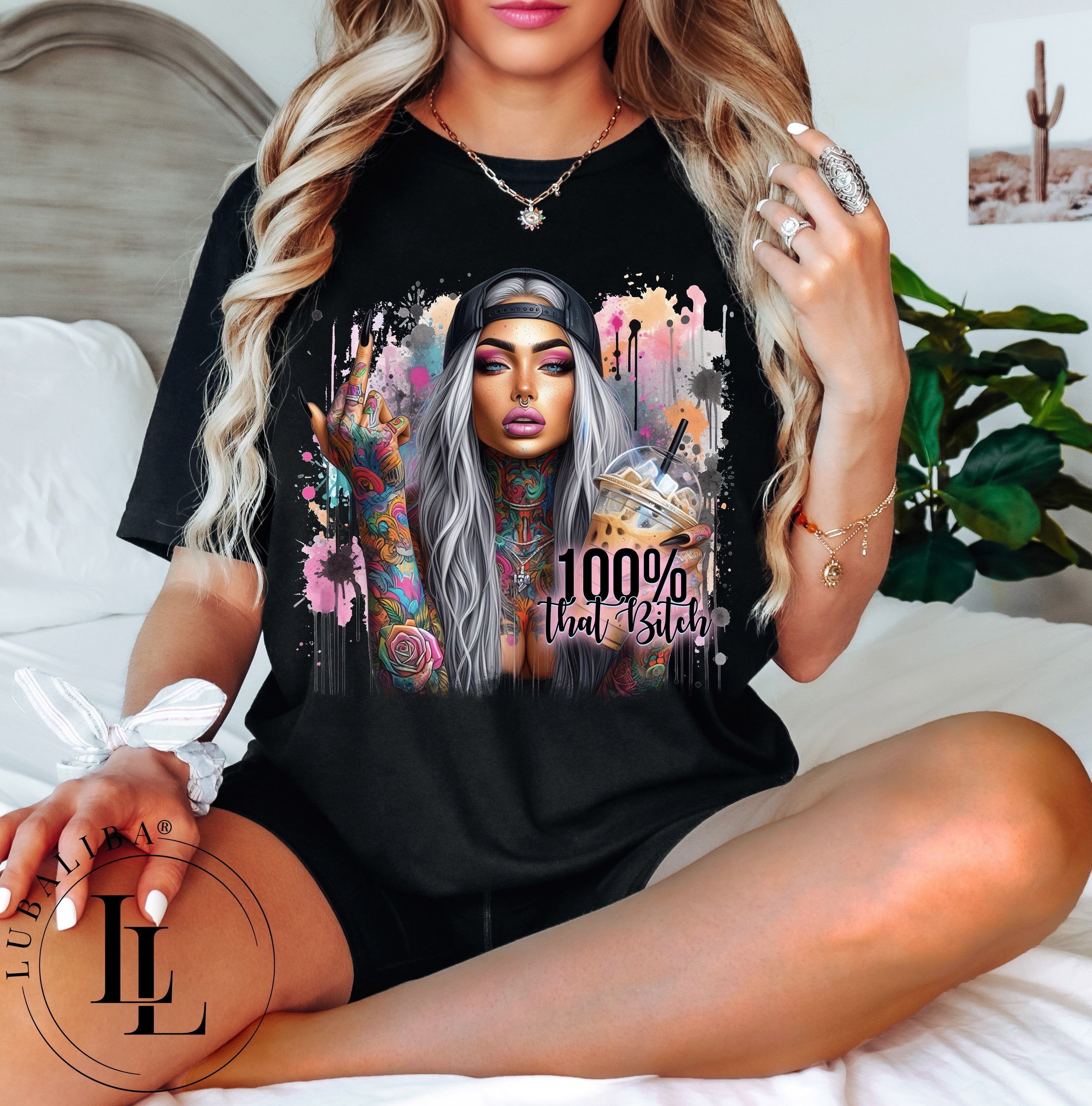 T-Shirt Schwarz " 100% that Bitch " ArtNr.: DWL